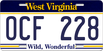 WV license plate OCF228