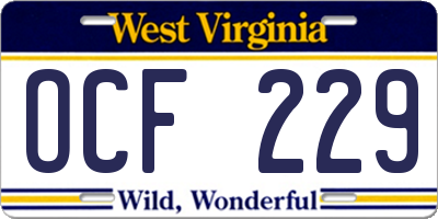 WV license plate OCF229