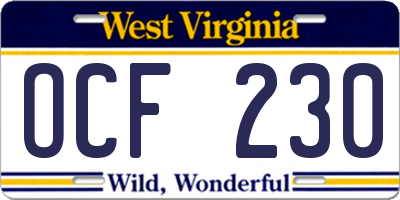 WV license plate OCF230