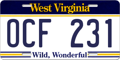 WV license plate OCF231
