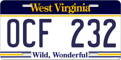 WV license plate OCF232