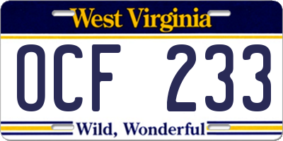 WV license plate OCF233