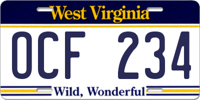 WV license plate OCF234