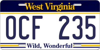 WV license plate OCF235