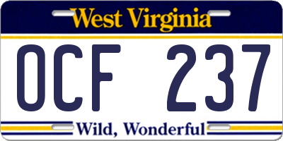 WV license plate OCF237