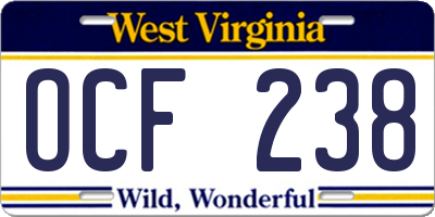 WV license plate OCF238