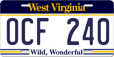 WV license plate OCF240