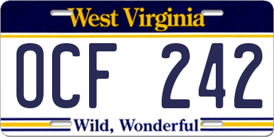 WV license plate OCF242