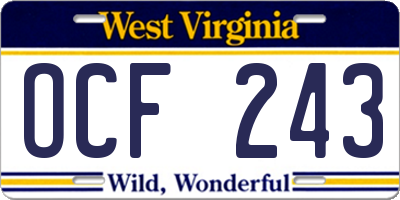 WV license plate OCF243