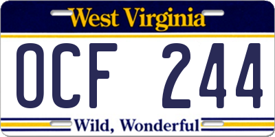 WV license plate OCF244