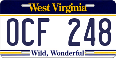 WV license plate OCF248