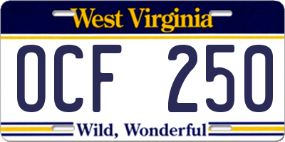 WV license plate OCF250