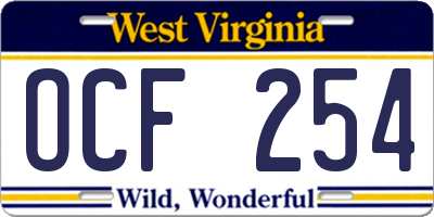 WV license plate OCF254