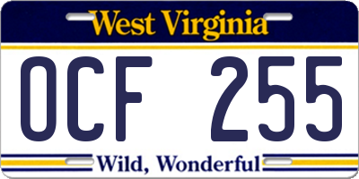 WV license plate OCF255