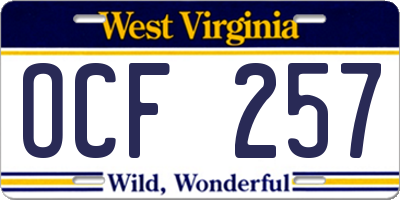 WV license plate OCF257