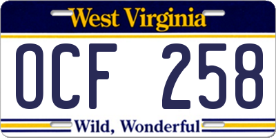WV license plate OCF258
