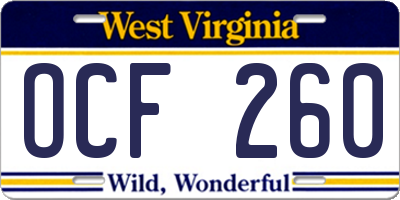 WV license plate OCF260