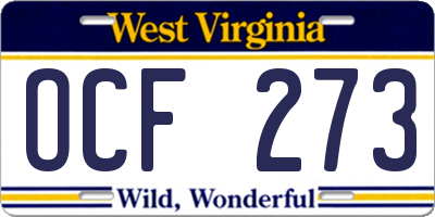 WV license plate OCF273