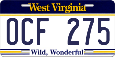 WV license plate OCF275