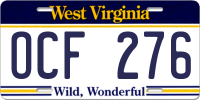 WV license plate OCF276