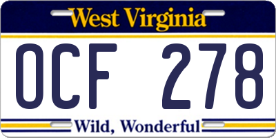 WV license plate OCF278