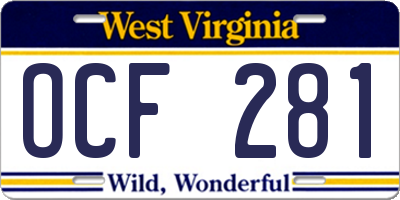 WV license plate OCF281