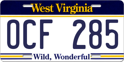 WV license plate OCF285