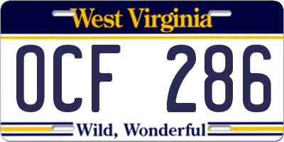 WV license plate OCF286