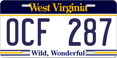 WV license plate OCF287