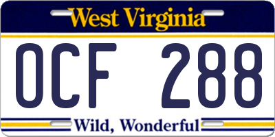 WV license plate OCF288