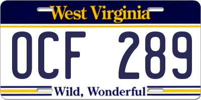 WV license plate OCF289