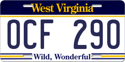 WV license plate OCF290