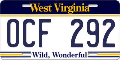 WV license plate OCF292