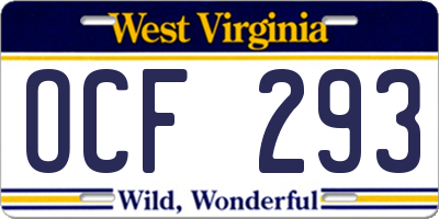 WV license plate OCF293