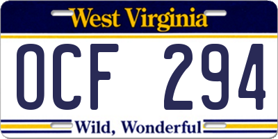 WV license plate OCF294