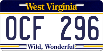 WV license plate OCF296
