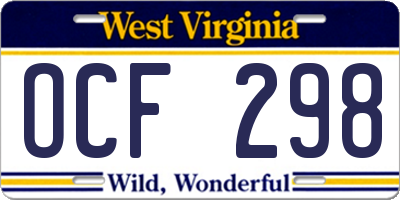 WV license plate OCF298