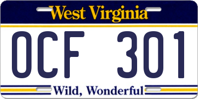 WV license plate OCF301