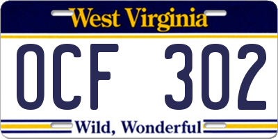 WV license plate OCF302