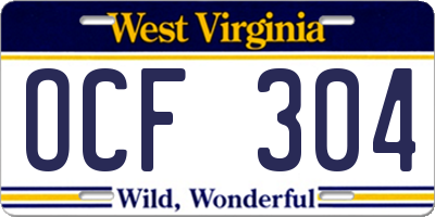 WV license plate OCF304