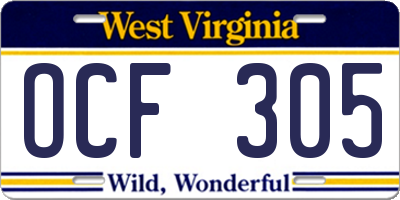 WV license plate OCF305