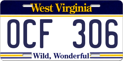 WV license plate OCF306