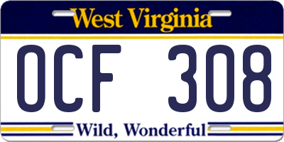 WV license plate OCF308