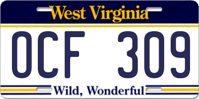 WV license plate OCF309