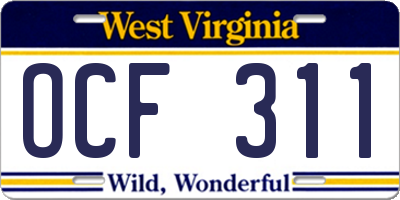 WV license plate OCF311