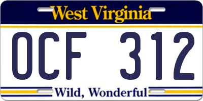 WV license plate OCF312