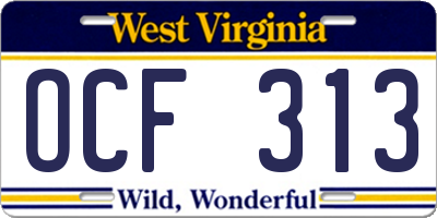 WV license plate OCF313