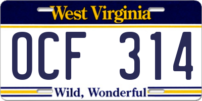 WV license plate OCF314