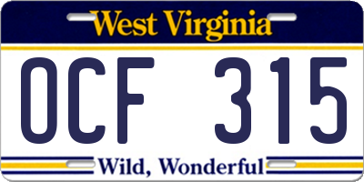 WV license plate OCF315