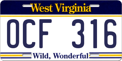 WV license plate OCF316